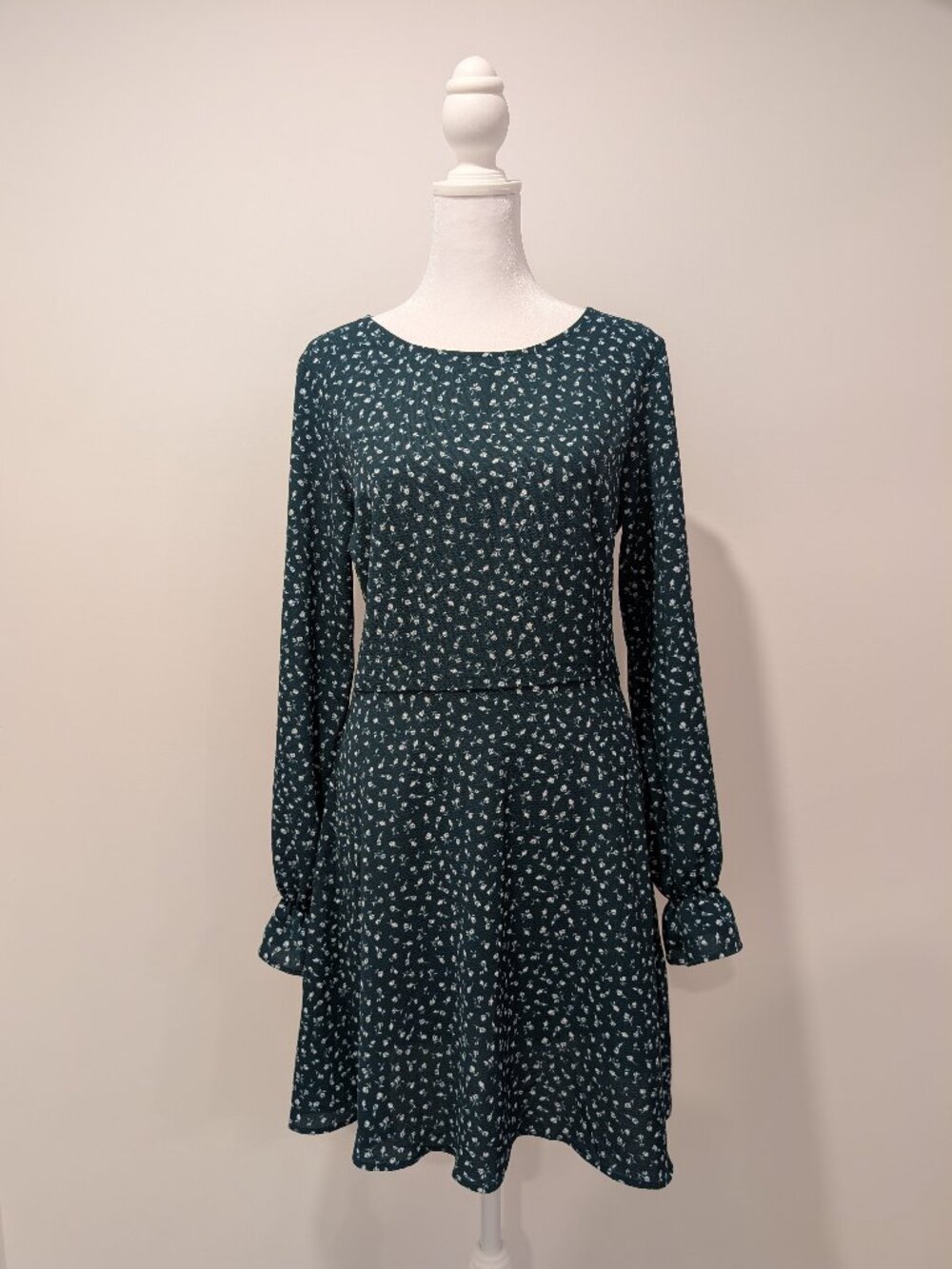 H&M Floral Long Sleeved Mini Dress - Dark Green